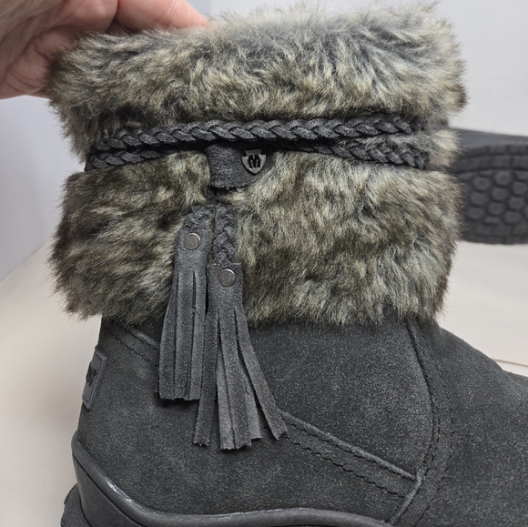 Minnetonka Womens Everett Boots Sz 7 Charcoal Suede Faux Fur Braided Suede Tie - Picture 10 of 14